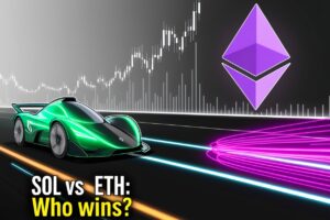 olana and Ethereum logos racing with SOL/ETH price chart in vibrant 2025 crypto showdown